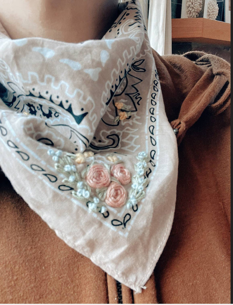 Blue Bandana With Floral Embroidery