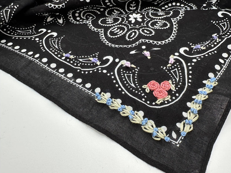 Black Bandana With Floral Embroidery