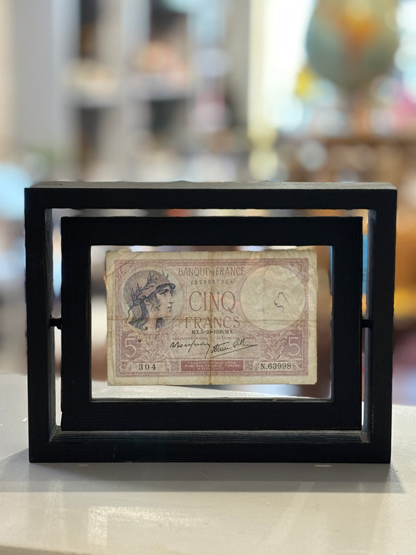 1939 Five Franc Note - Framed