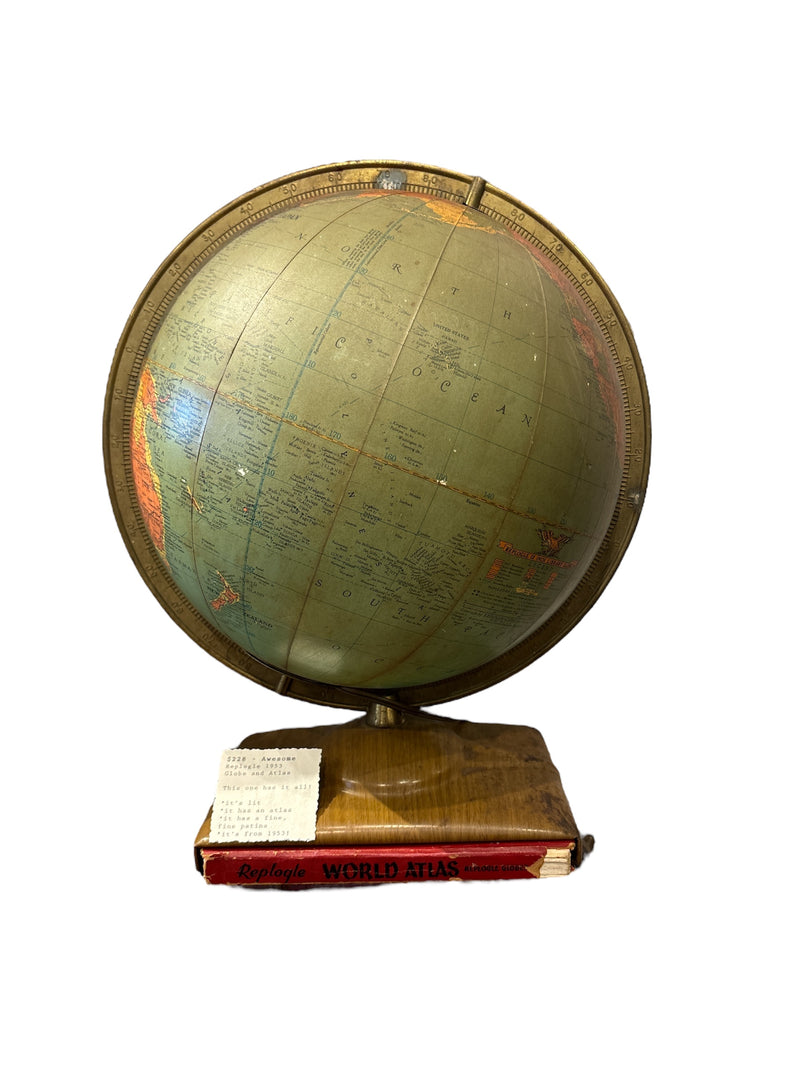 1953 Replogle Illuminated Globe, with 50's metal base and Atlas