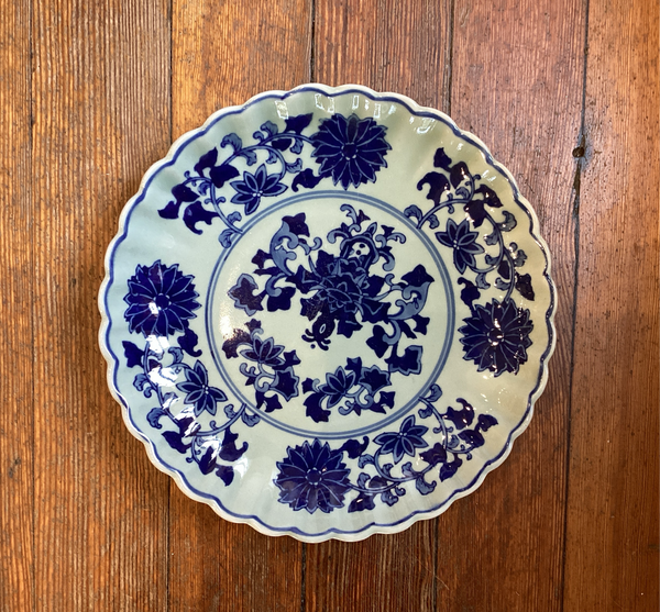 Blue and White Shallow Bowl - Celadon Tinge