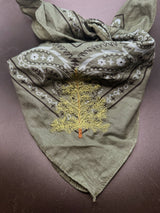 Green bandana with embroidered pine tree