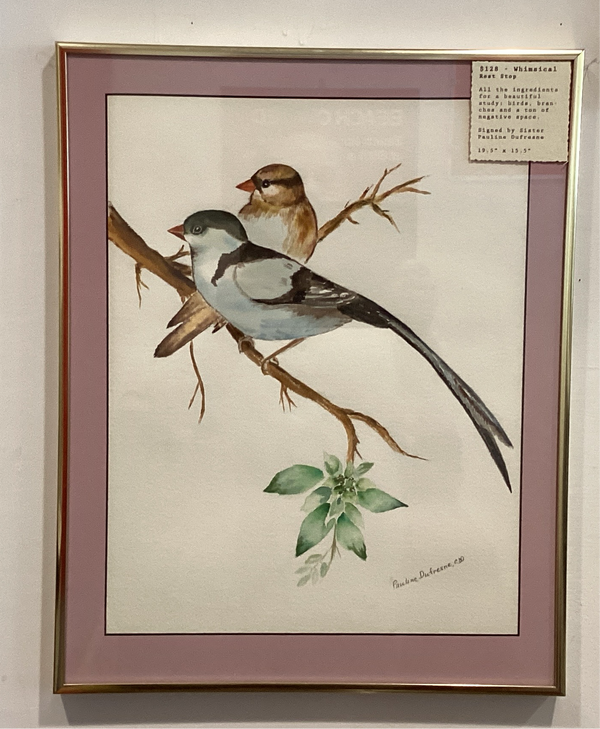 Rest Stop (Sister Pauline Dufresne Watercolor of Birds on a Branch)