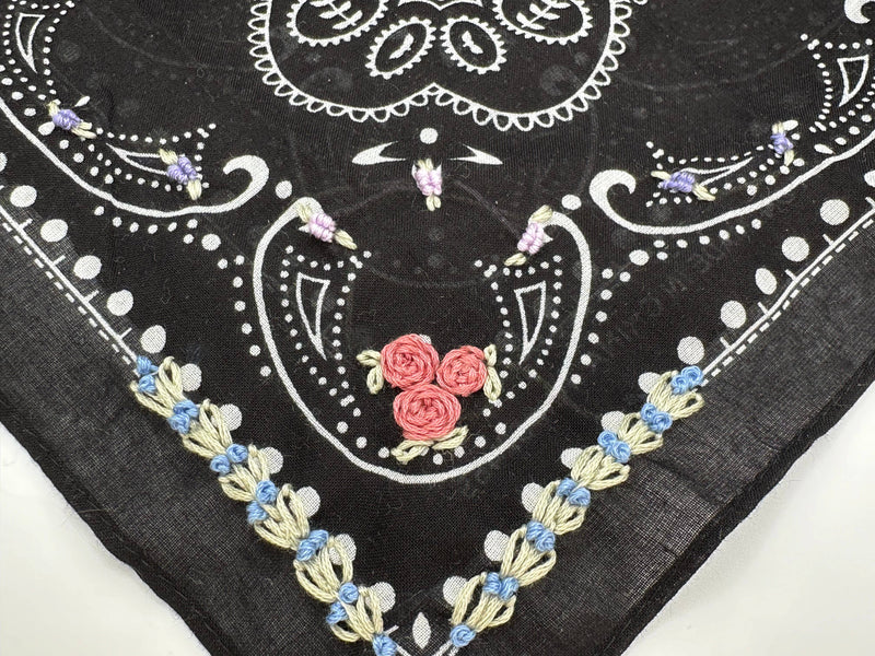 Black Bandana With Floral Embroidery