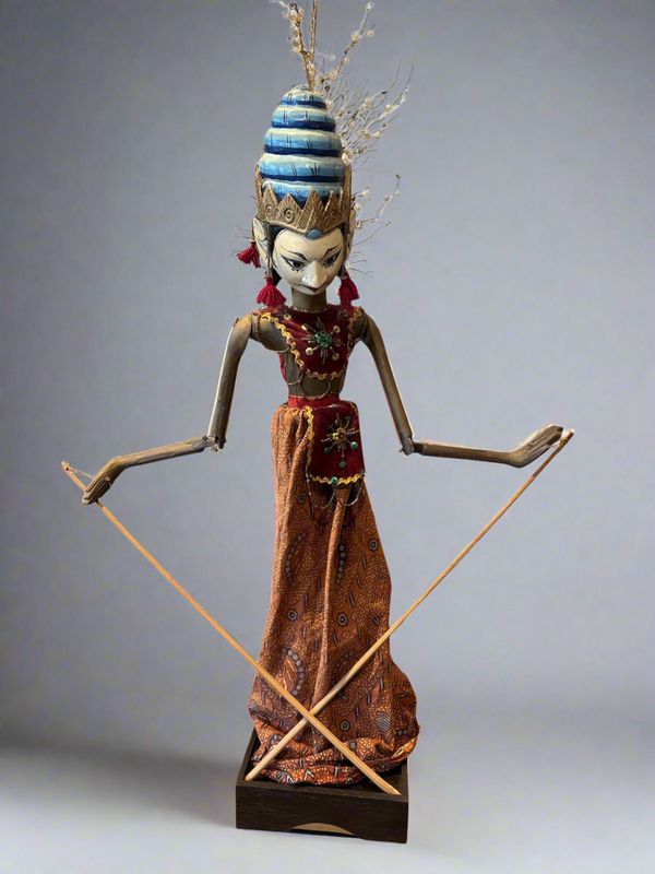 Vintage Indonesian Wayang Golek Rod Puppet with Stand