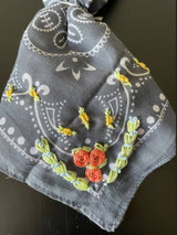 Blue Bandana With Floral Embroidery