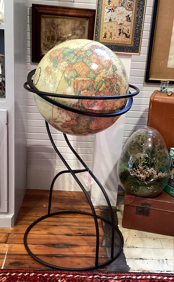 20” XL Vintage Globe on Unusual Metal Stand