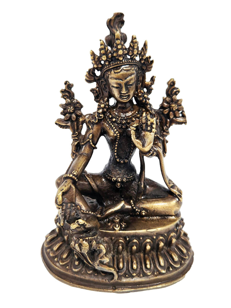 Green Tara Bronze Statue: Bronze / 4"x2.8" / Green Tara