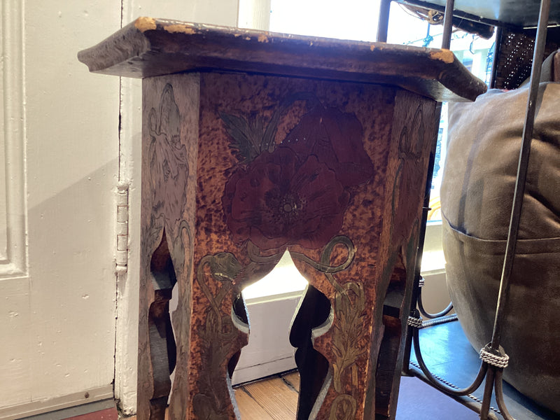 Antique Arts & Crafts Pyrography Side Table