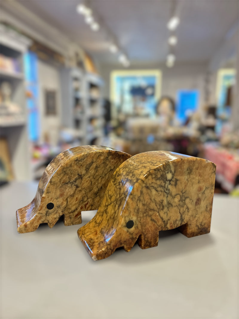 Whimsical Alabaster Elephant Bookends