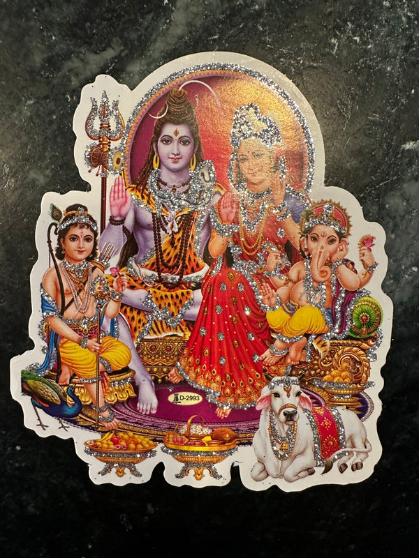 Sparkle Sticker - Shiva Parvati Ganesh