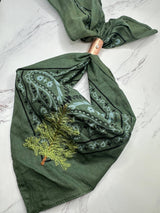 Green bandana with embroidered pine tree