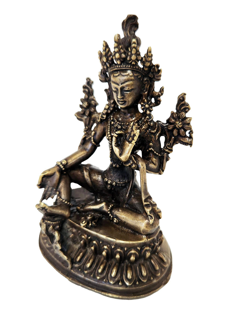 Green Tara Bronze Statue: Bronze / 4"x2.8" / Green Tara