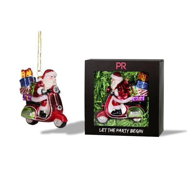 Santa Scooter Glass Ornament